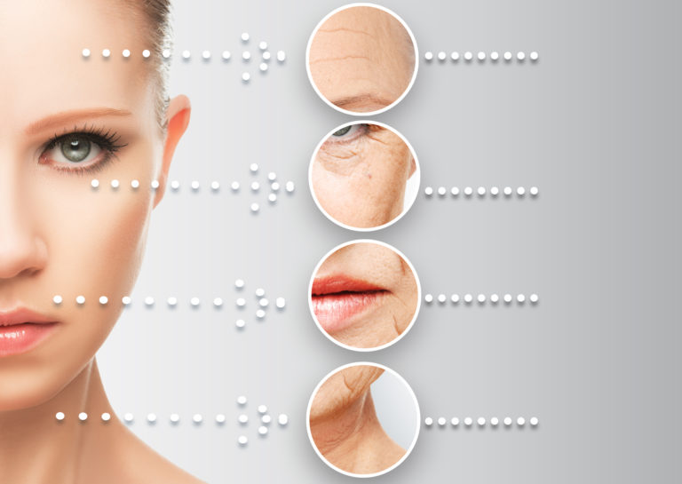 beauty concept skin aging. anti aging procedures, rejuvenation, lifting, tightening of facial skin